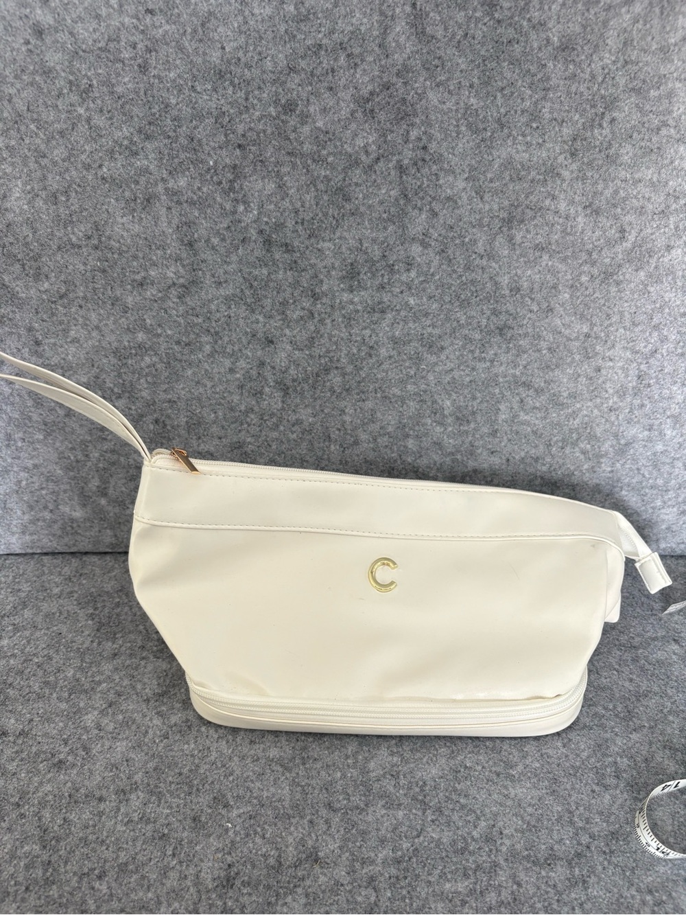 C Cream Leatherette Wristlet Cosmetic Pouch with Gold C Accent